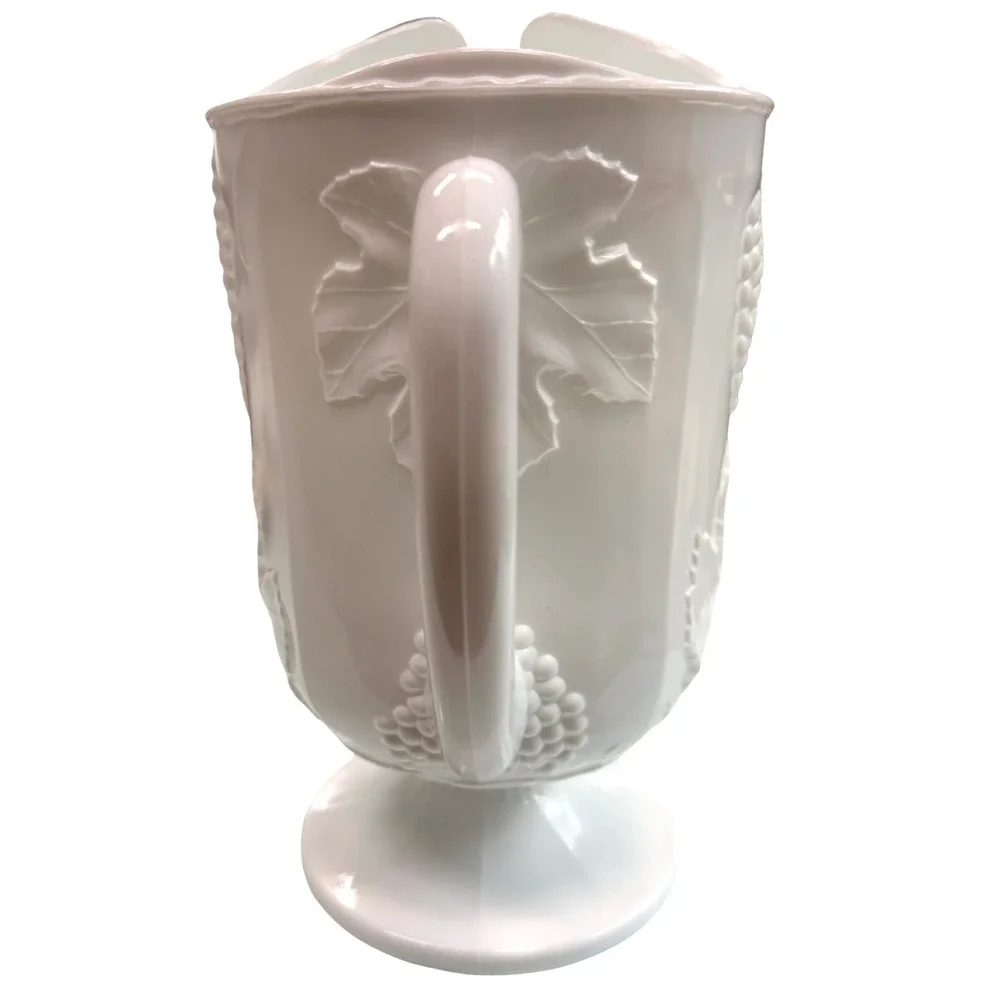 Vintage White‎ Milk Glass Grape Harvest Pedestal Pitcher Vase Planter 9